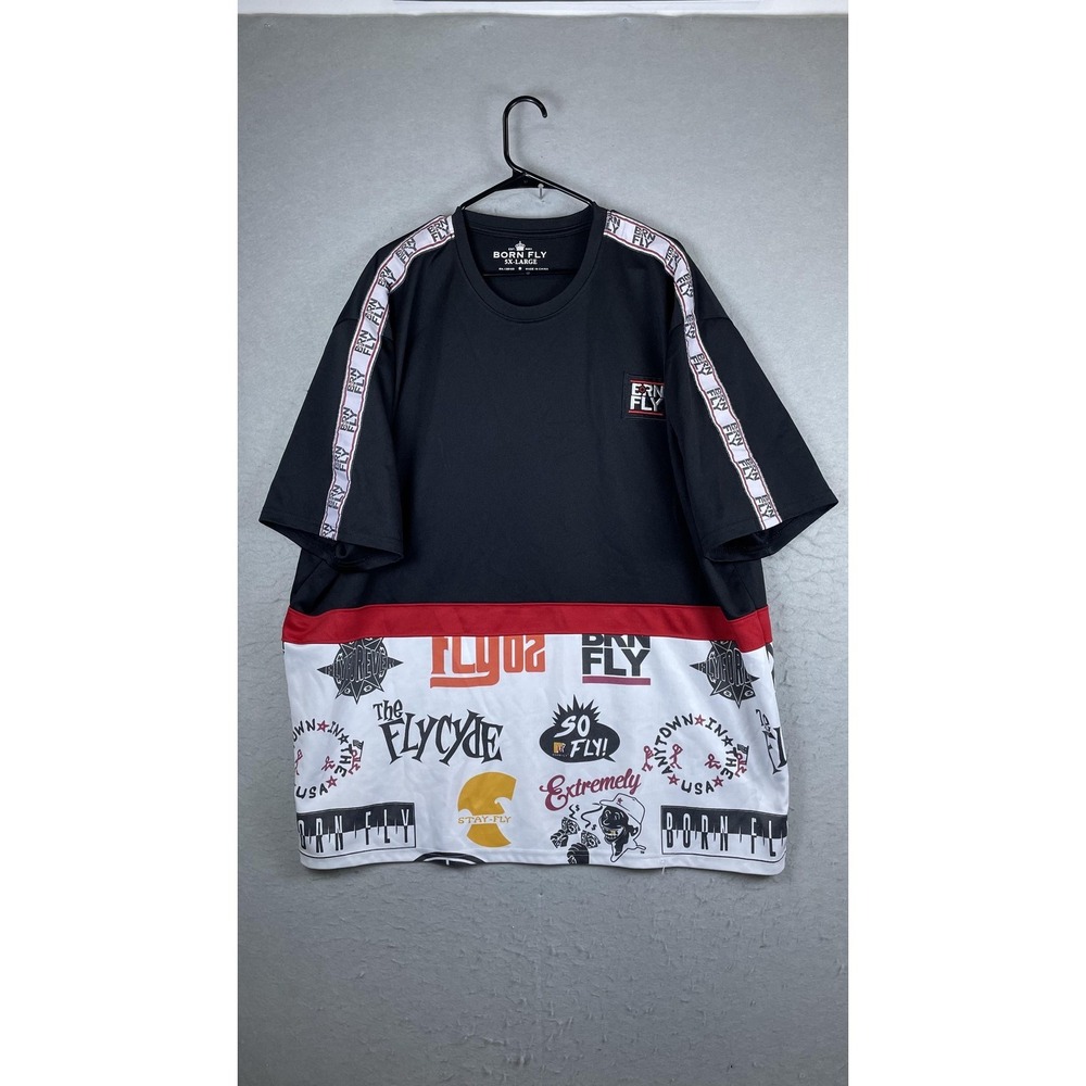 Born Fly Shirt Mens Big 5X Black Red Logo Collage Graphic Tee Streetwear Tagless